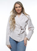 Gestreepte omslag blouse beige pre-order