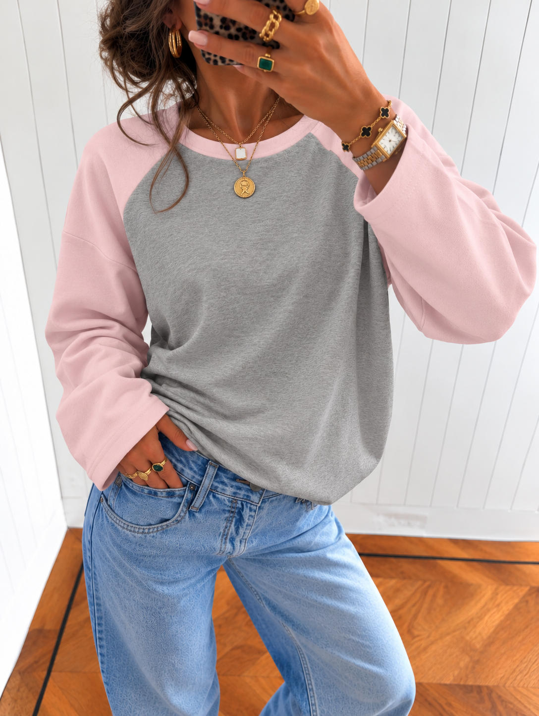 Basic longsleeve grijs roze