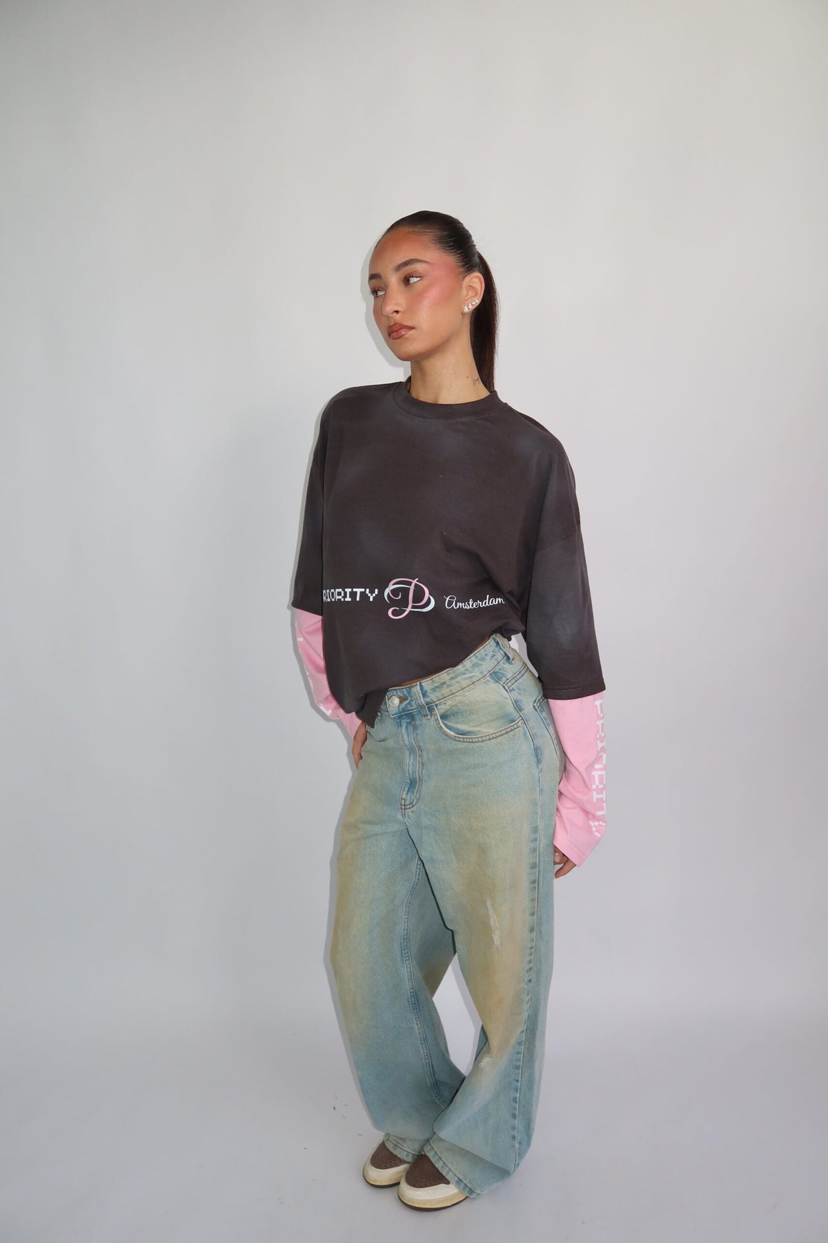 PRIORITY - PRINTS LONGSLEEVE GRIJS/ROZE PRE ORDER