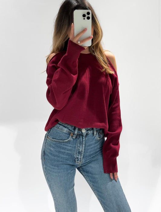 CUT OUT SHOULDER TOP WINE RED