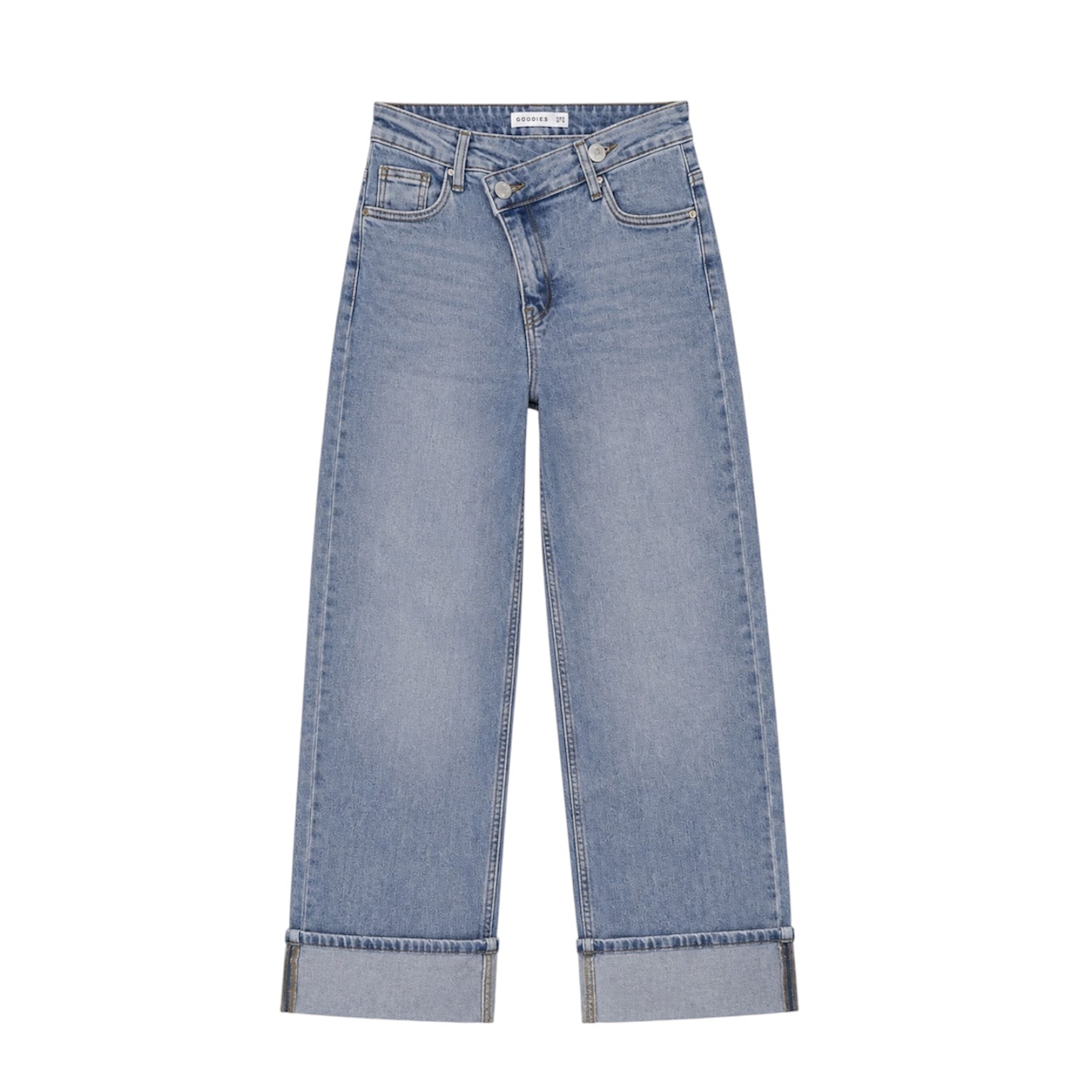 Goodies omslag met schuine knoop blauw
