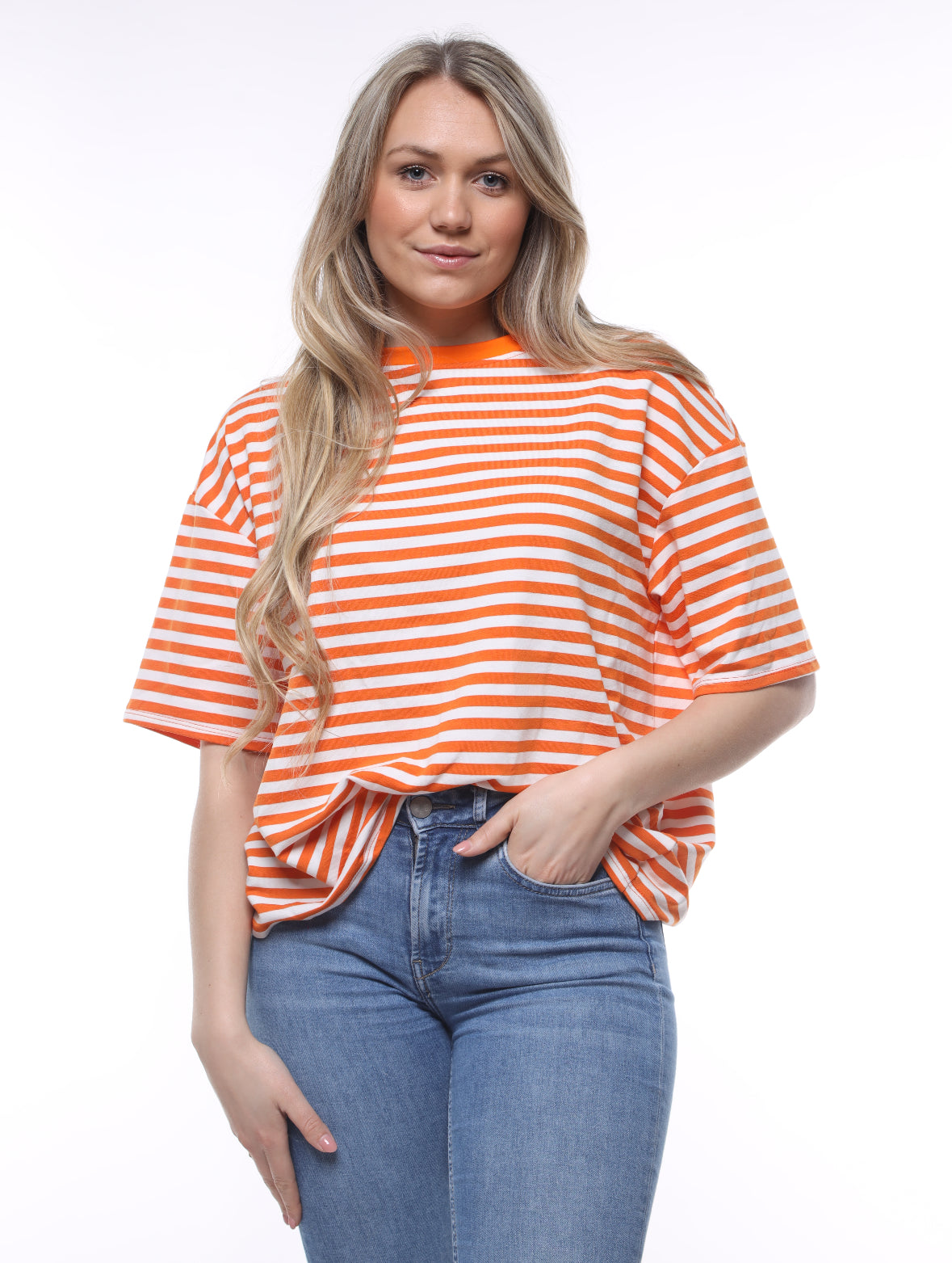 Gestreepte t-shirt oranje