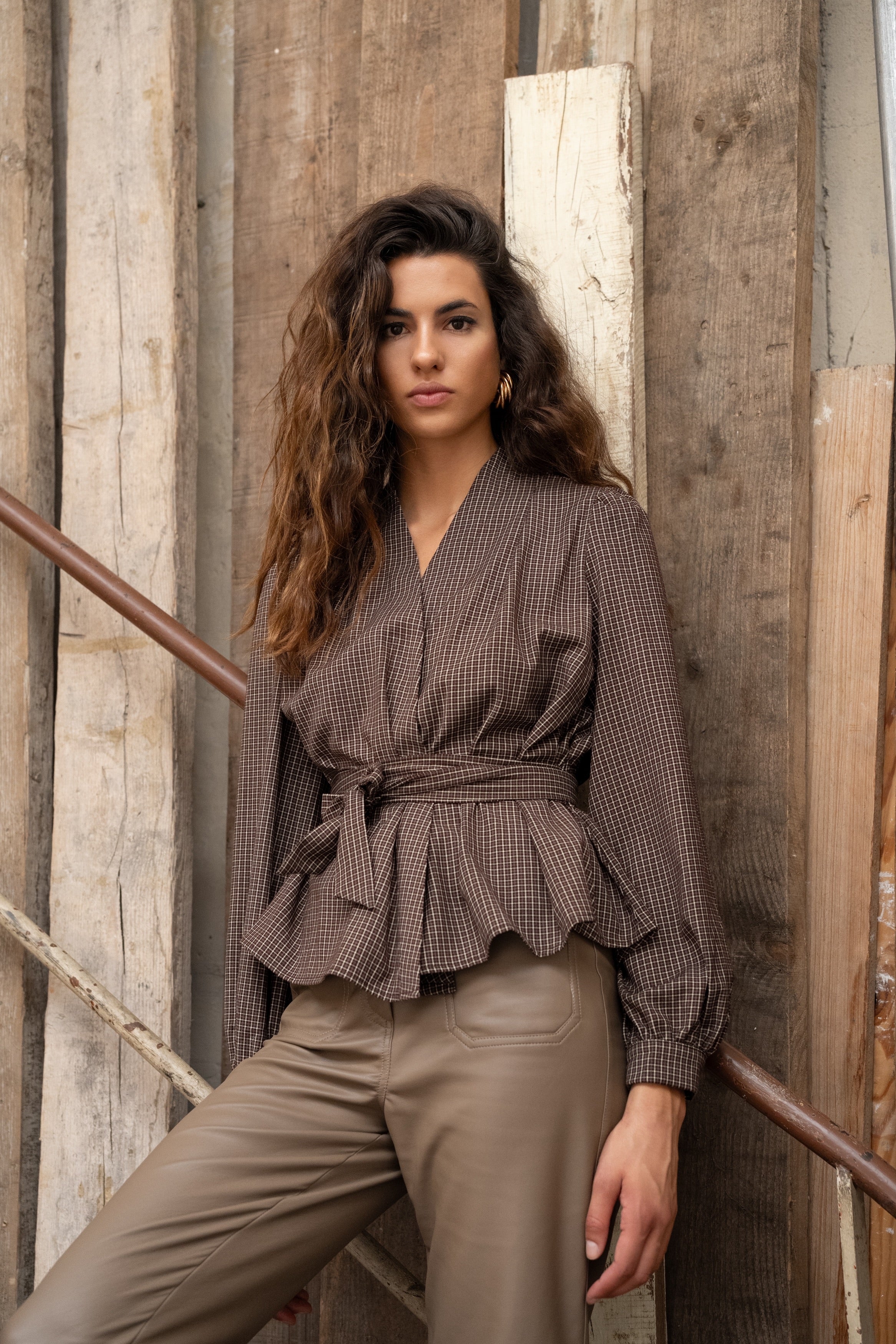 Blouse Judith geruit bruin