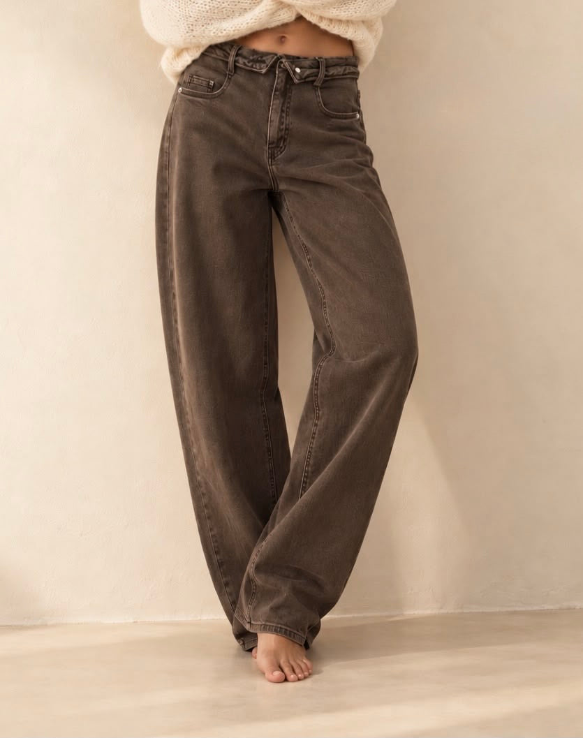 Laulia - wide leg taupe veel stretch