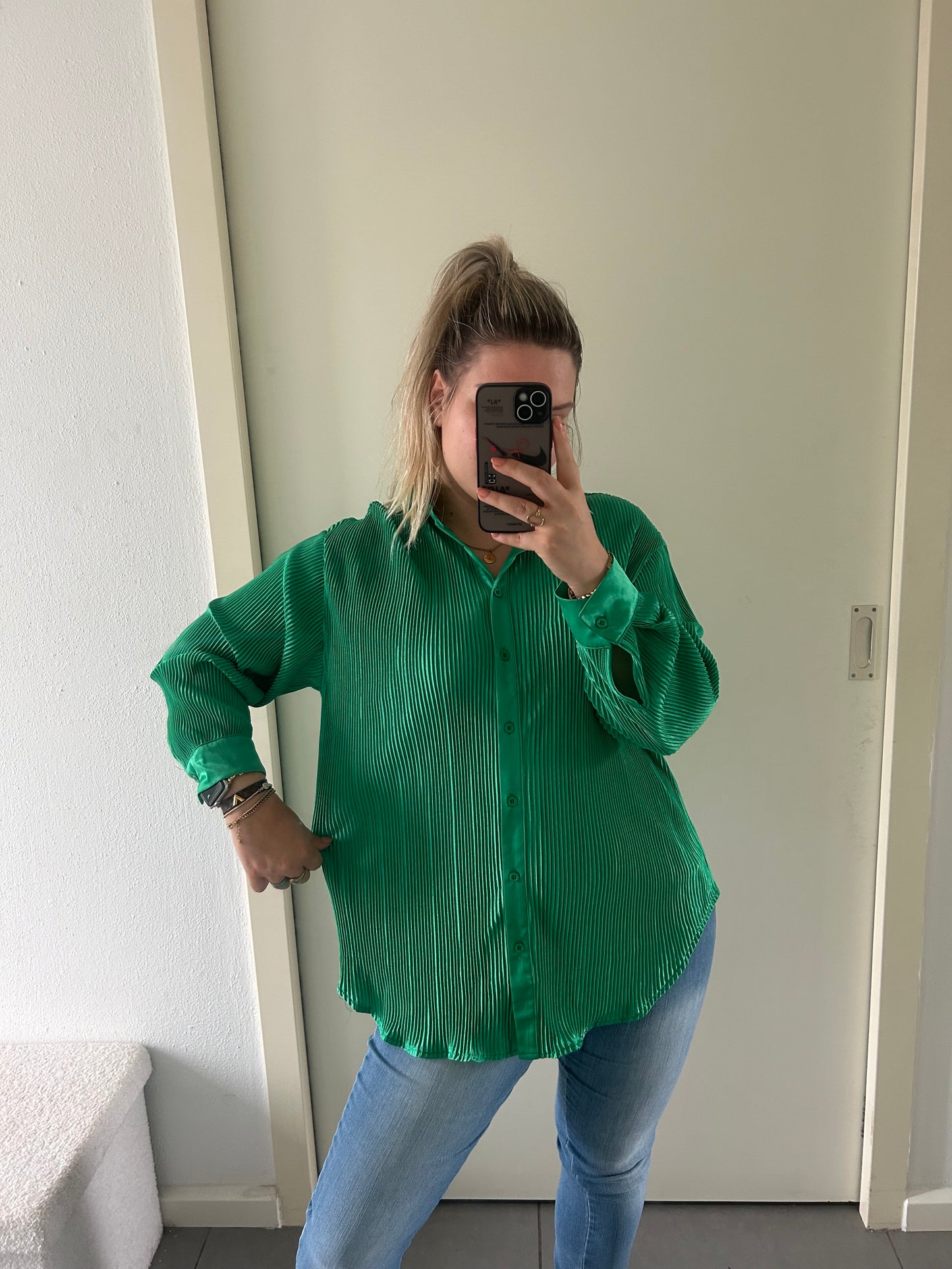 Basic rib blouse groen