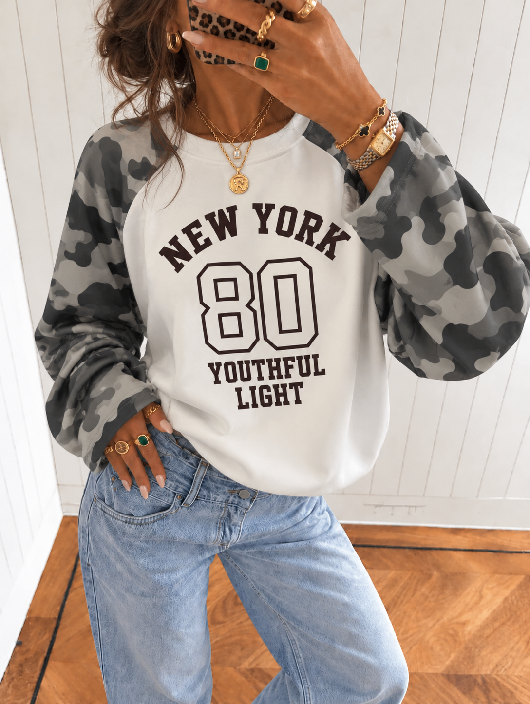 Longsleeve New York wit/army