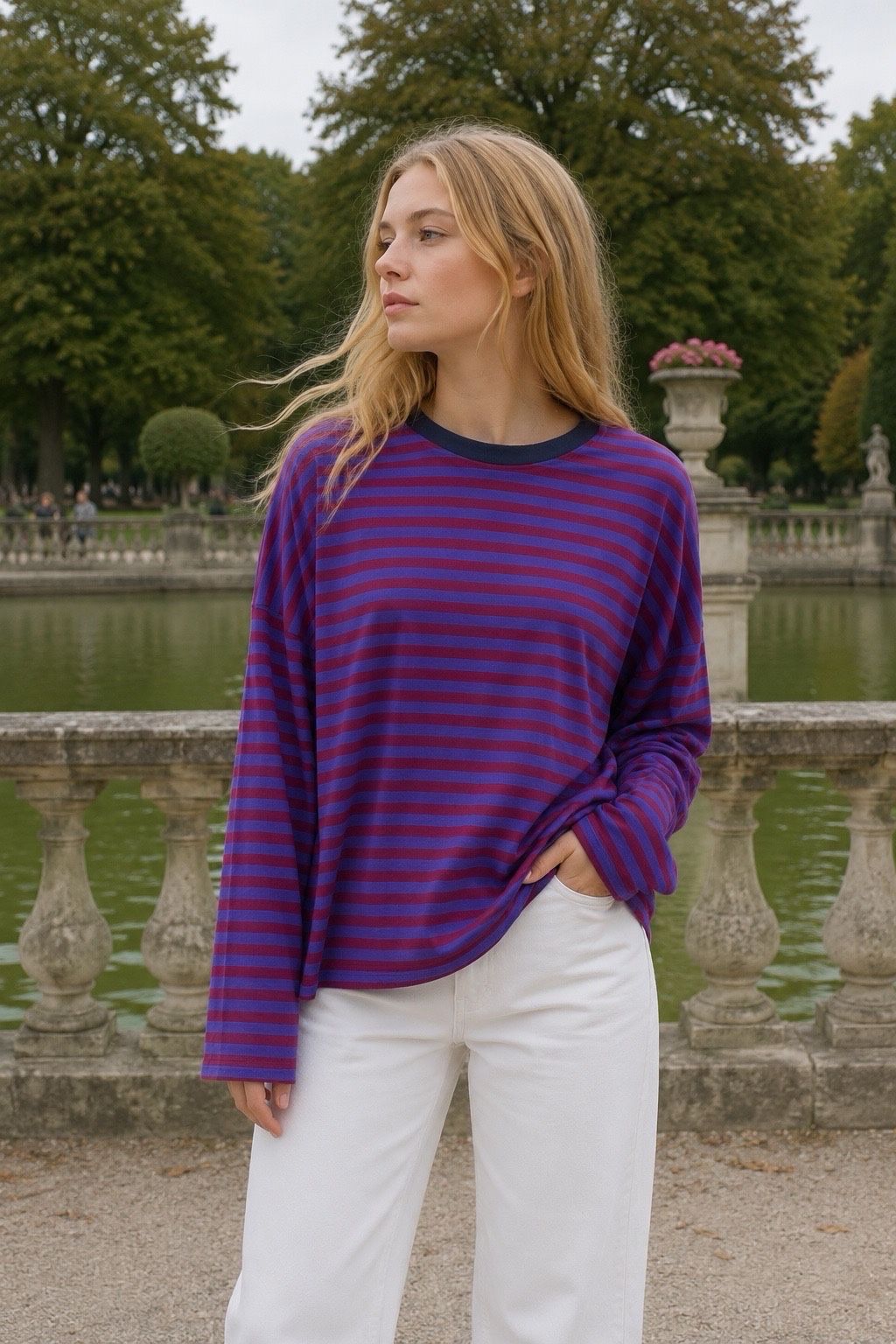 Longsleeve gestreept paars