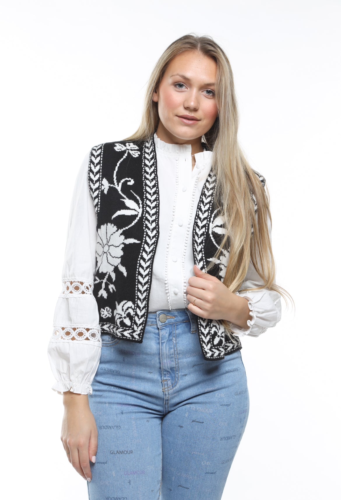 GILET FLOWER ZWART