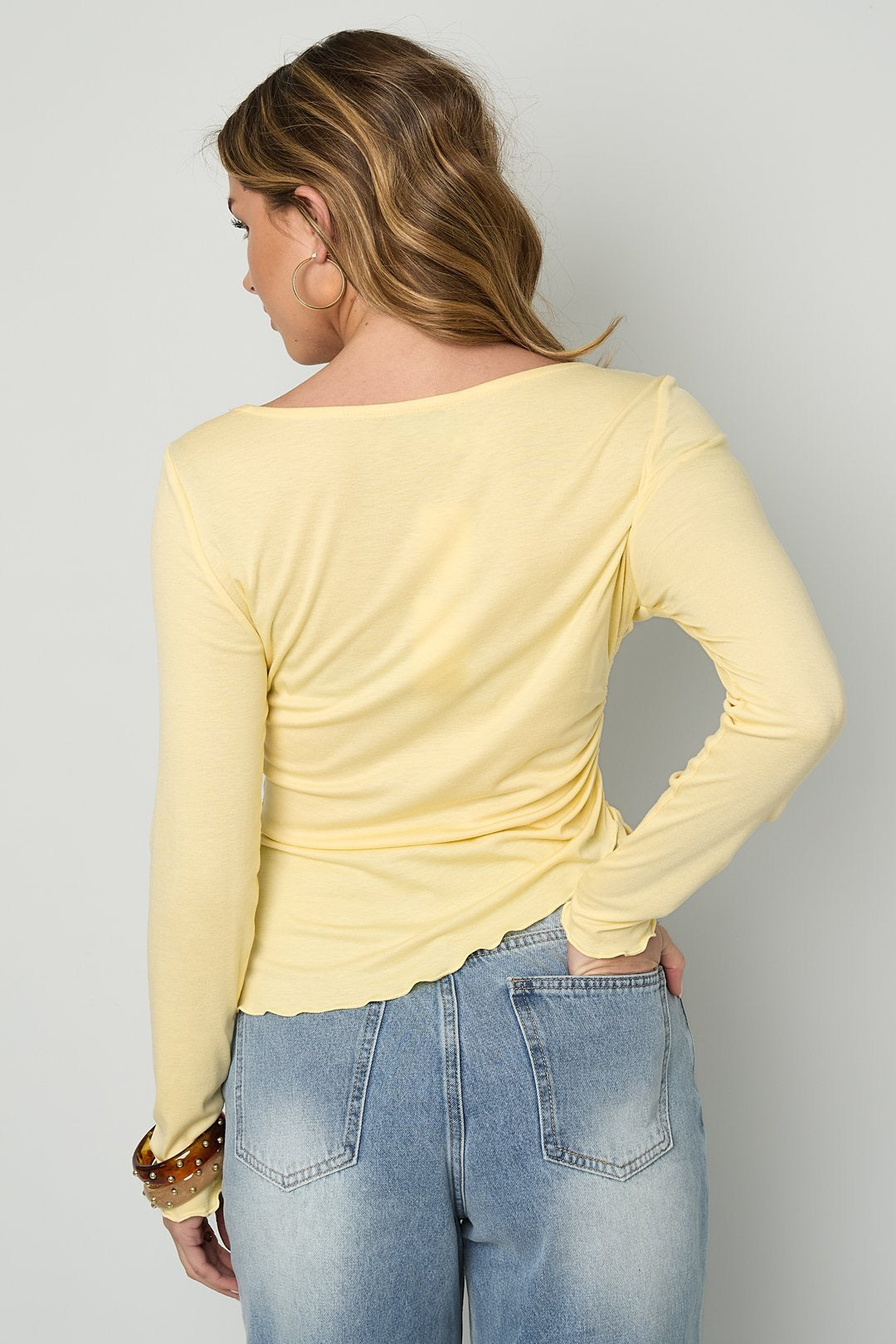 Geplooide longsleeve geel
