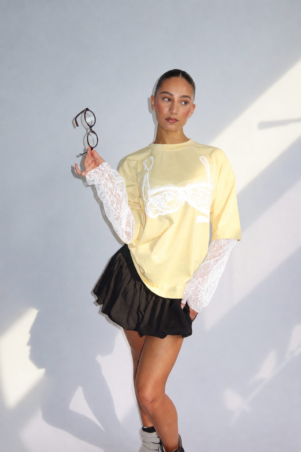 Priority - Longsleeve lace geel/wit