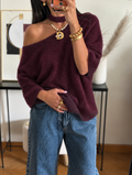 Off shoulder knit plum