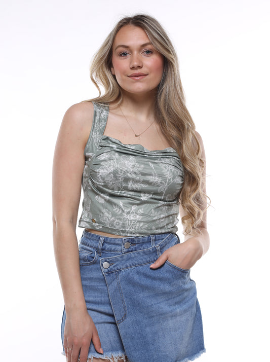 CROPTOP FLOWERS GREEN