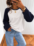 Basic longsleeve wit navy