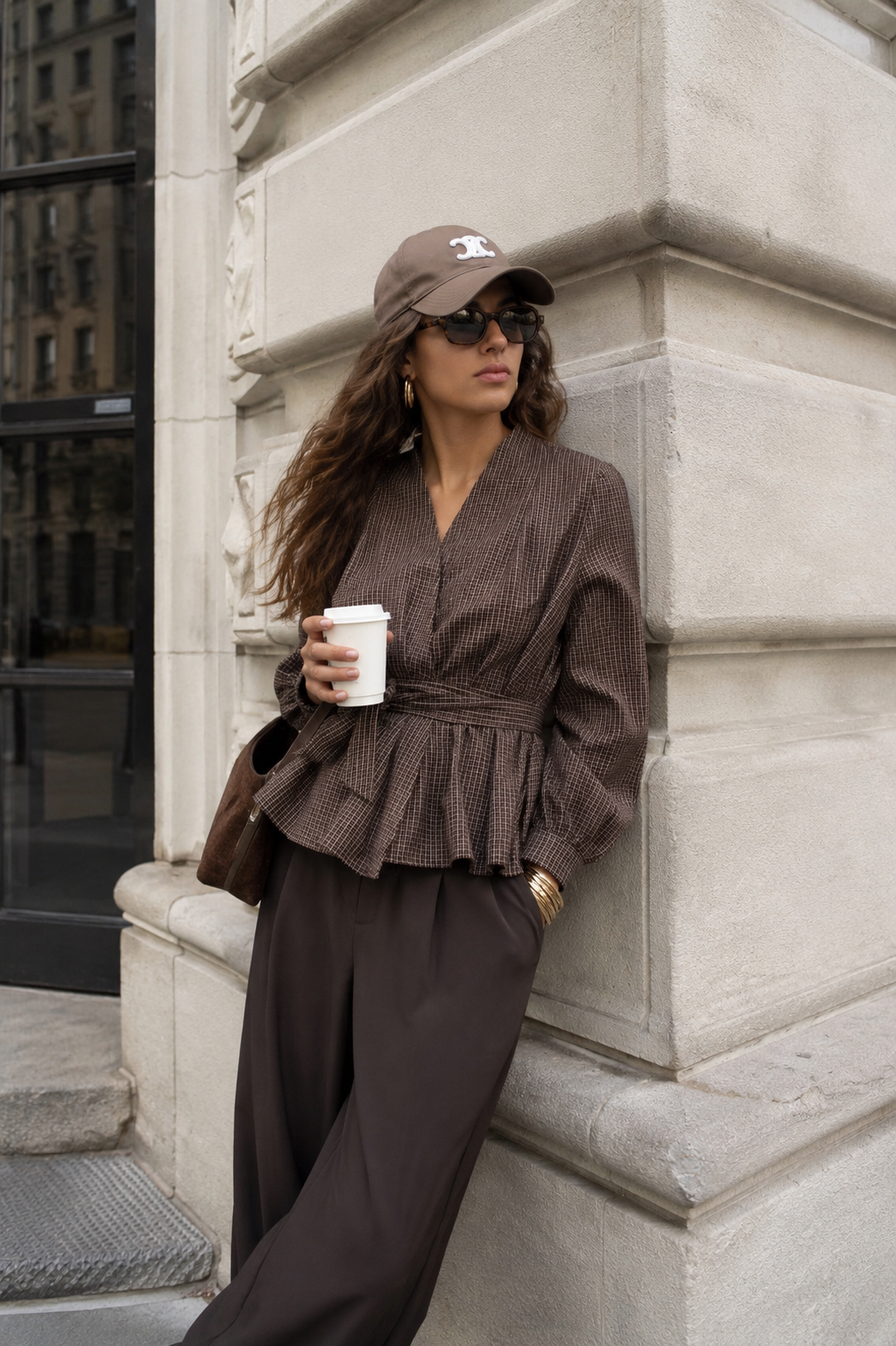 Blouse Judith geruit bruin