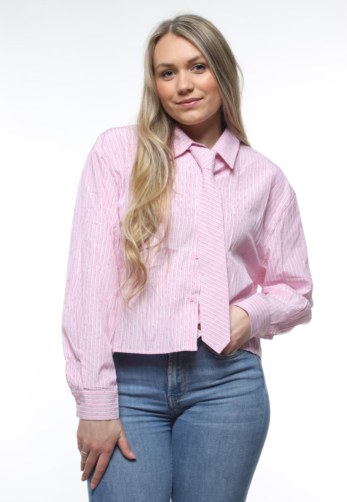 Diamond & tie blouse roze