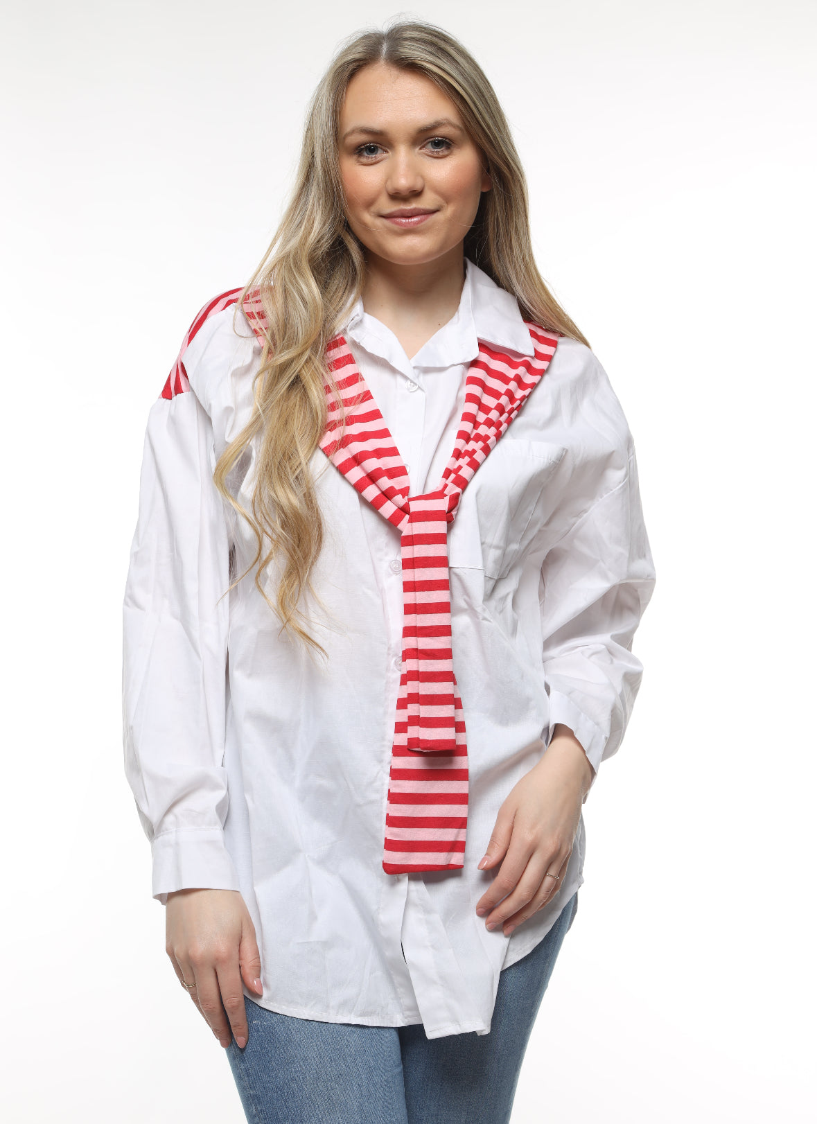 Blouse met gestreepte sjaal