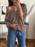 Off schoulder knit taupe