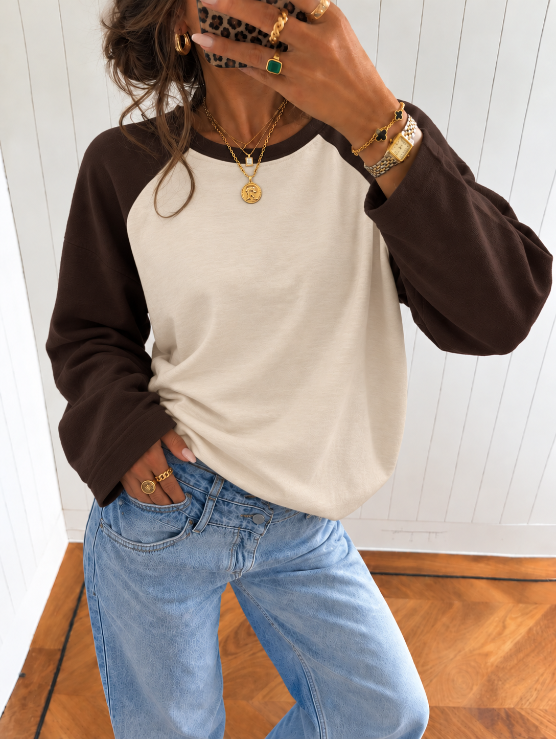 Basic longsleeve beige bruin