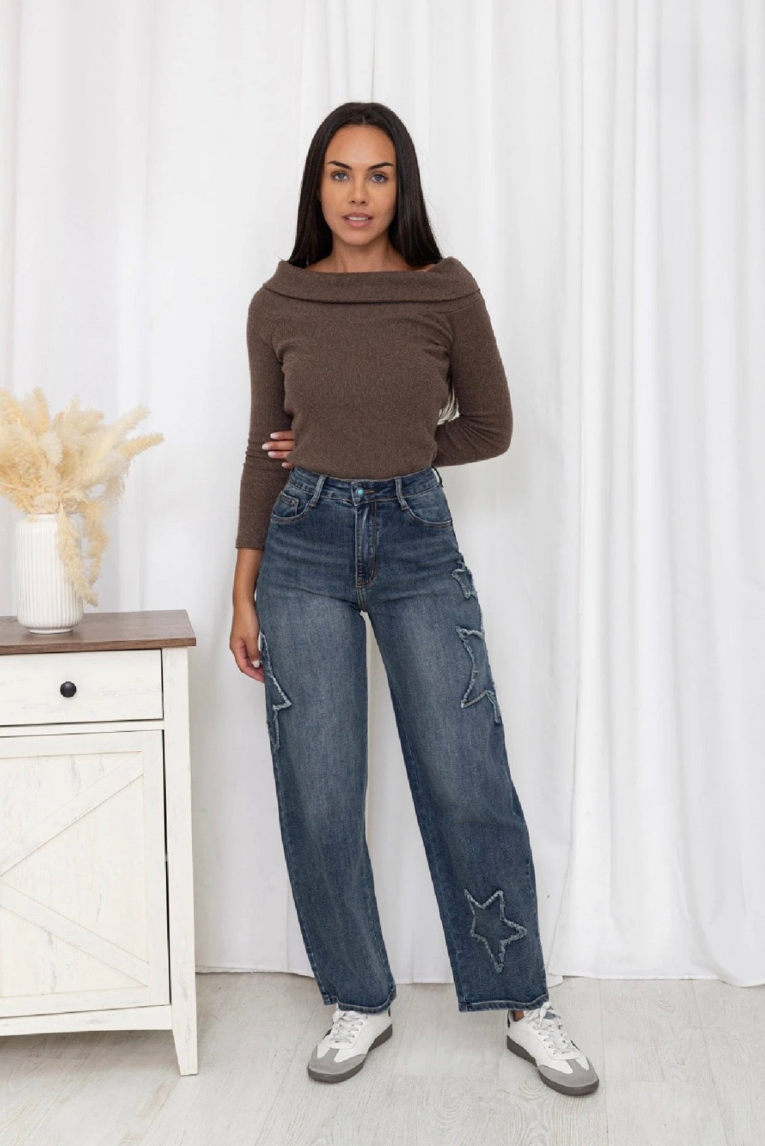 Miss Bon - Denim Balloon Jeans Stretch met sterren