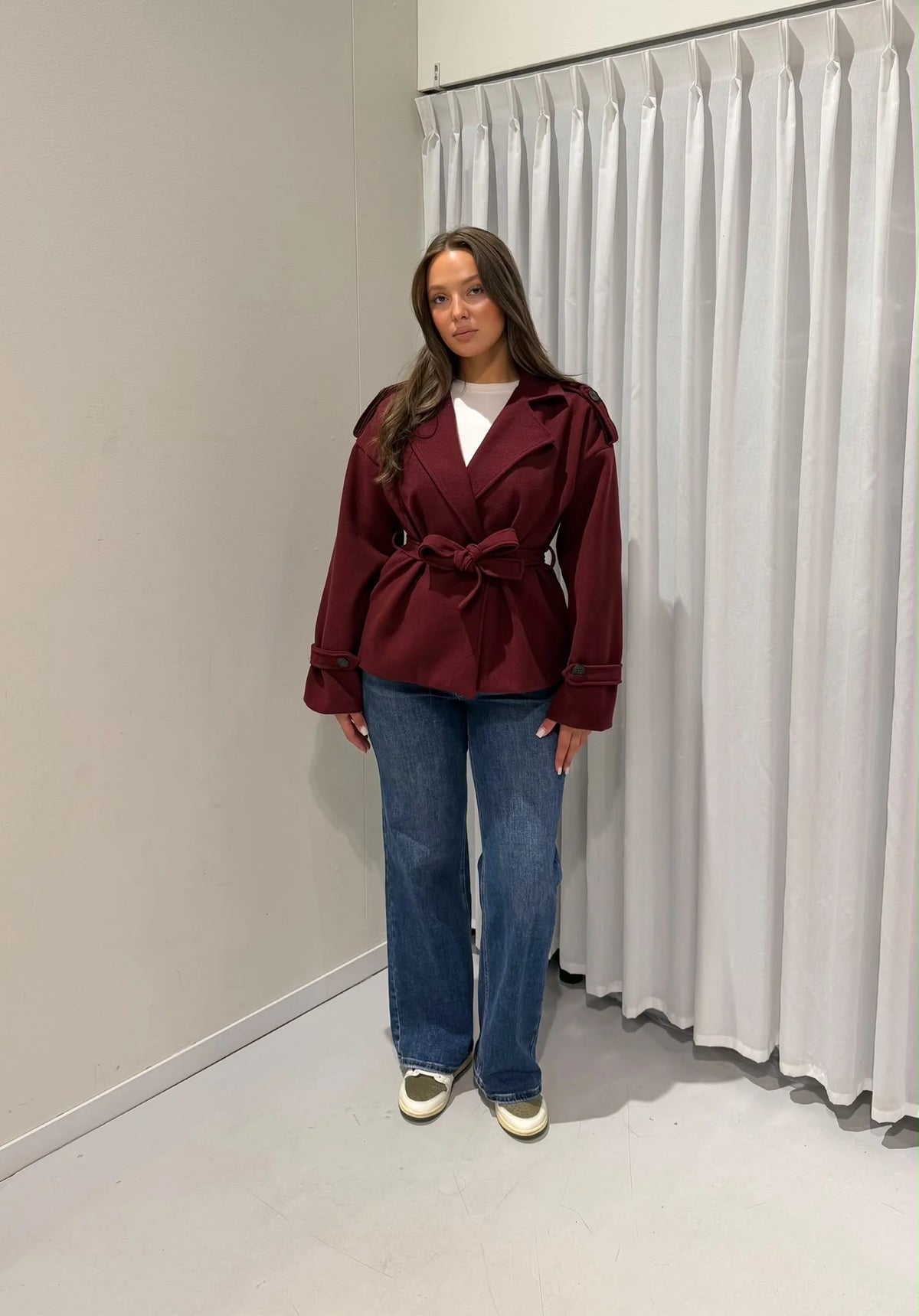 Sage belted jacket burgundy