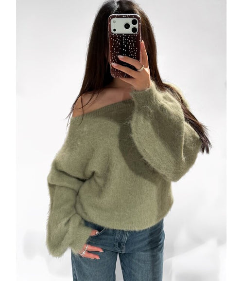Off schoulder knit pistache