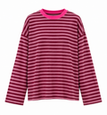 Longsleeve gestreept bordeaux roze
