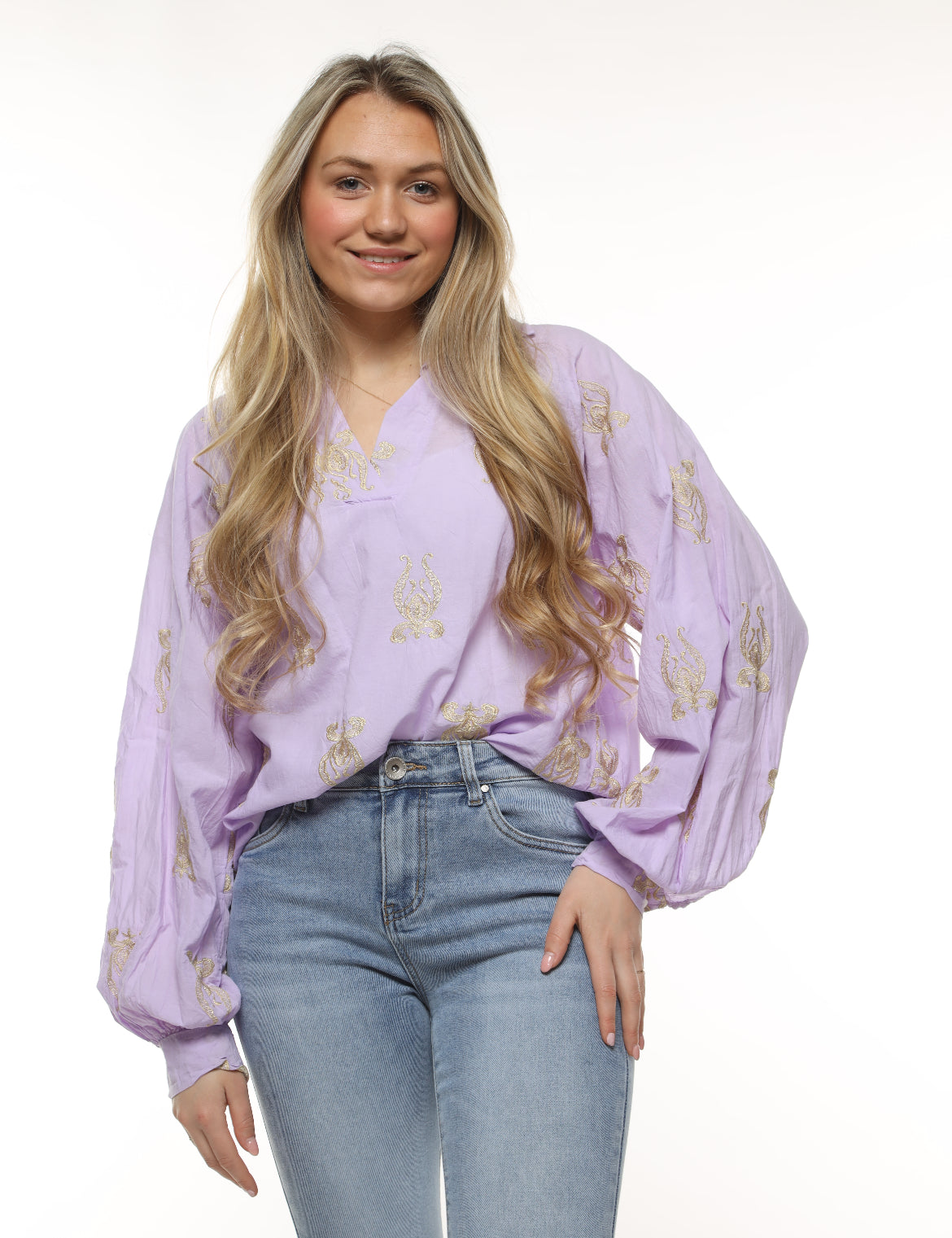 KATOENEN BLOUSE LILA