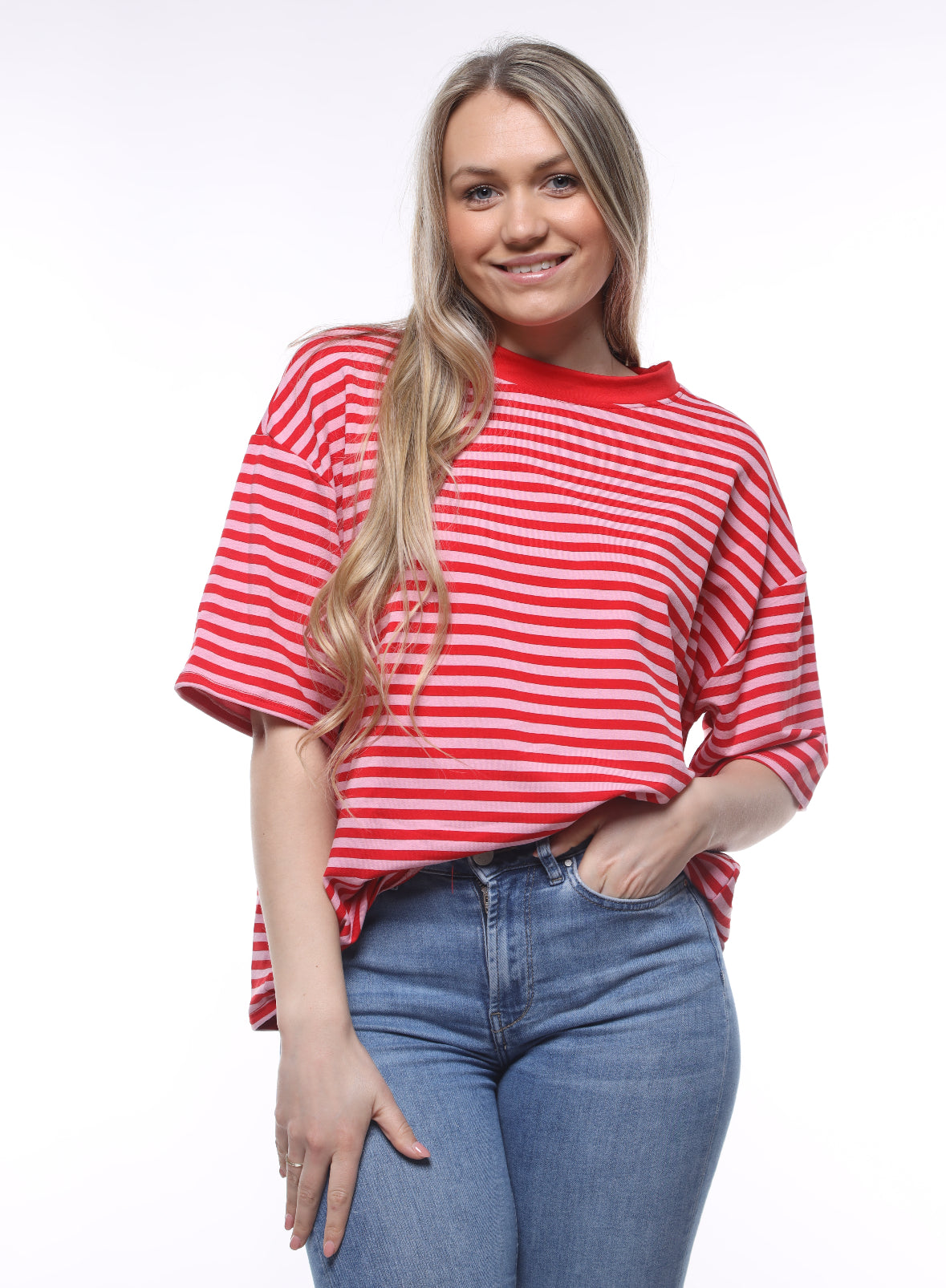 Gestreepte t-shirt roze/rood pre-order