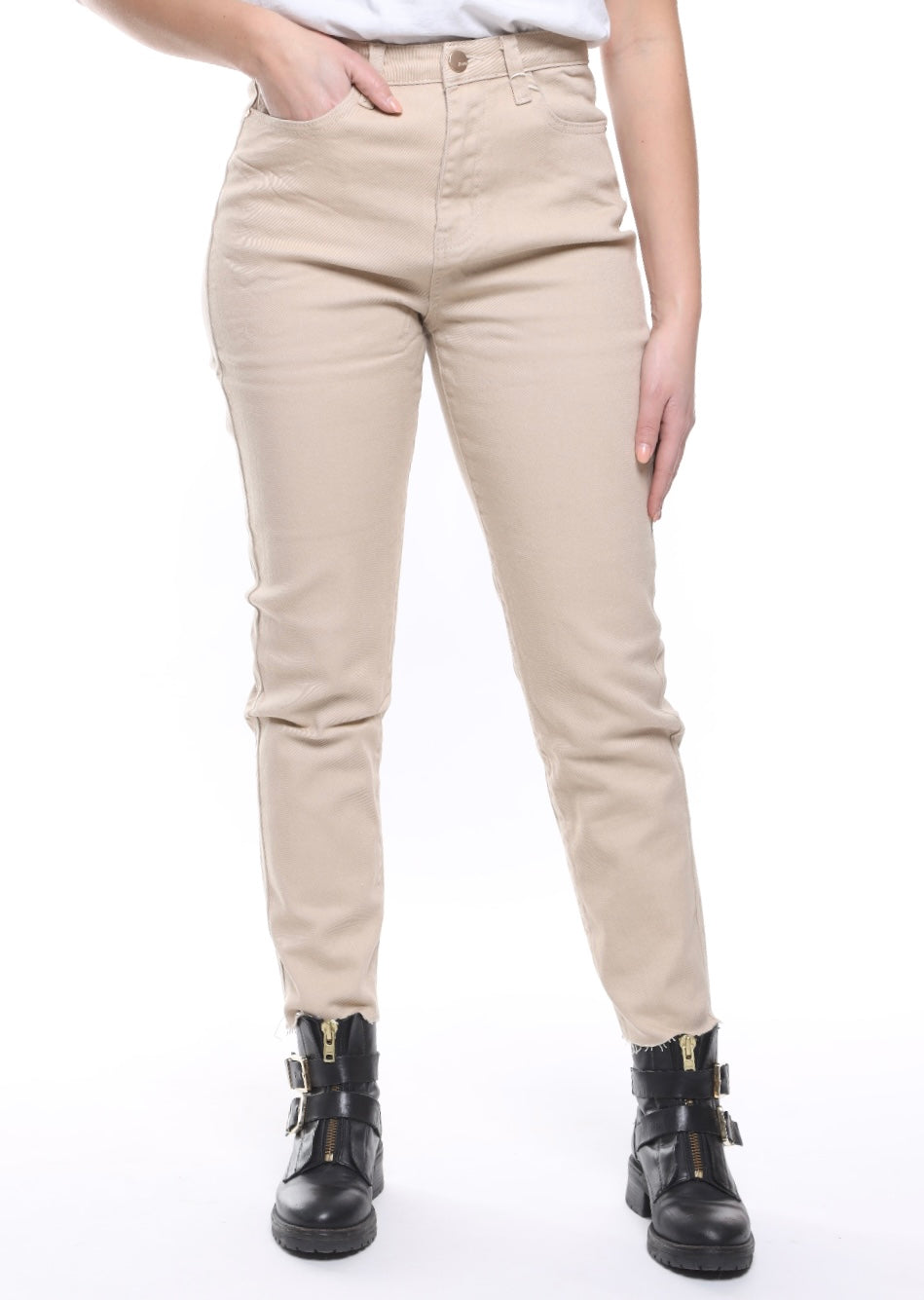 MOM JEANS BEIGE STRETCH