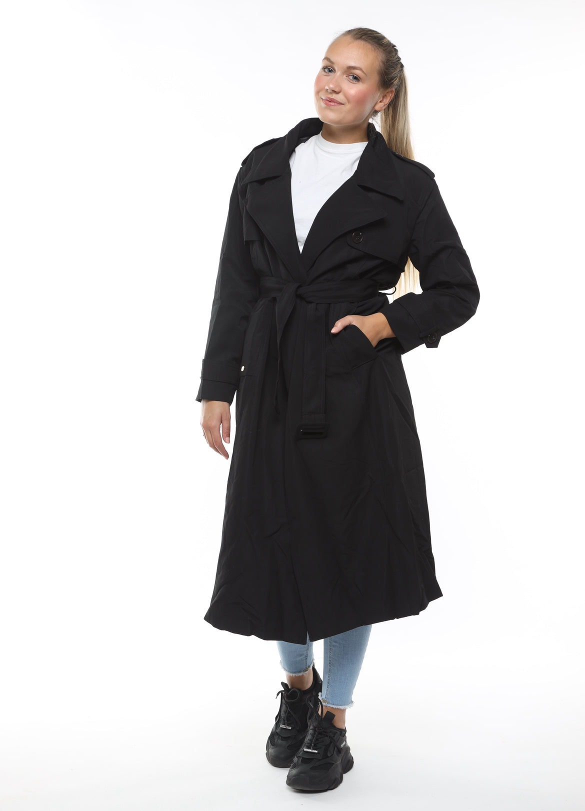 TRENCHCOAT LANG ZWART