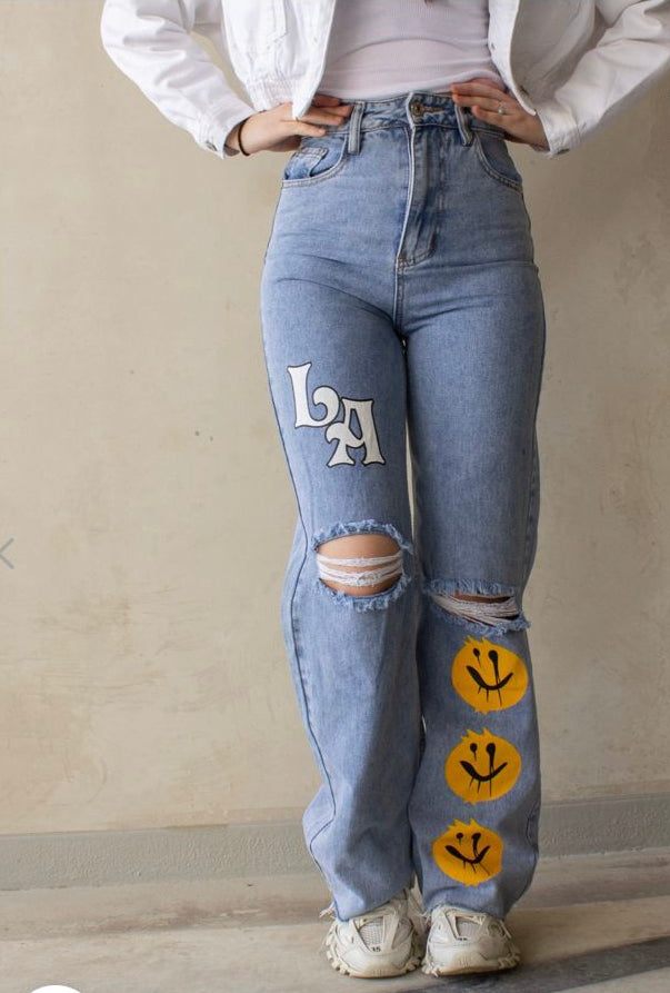 LA smiley jeans - Golden Faves